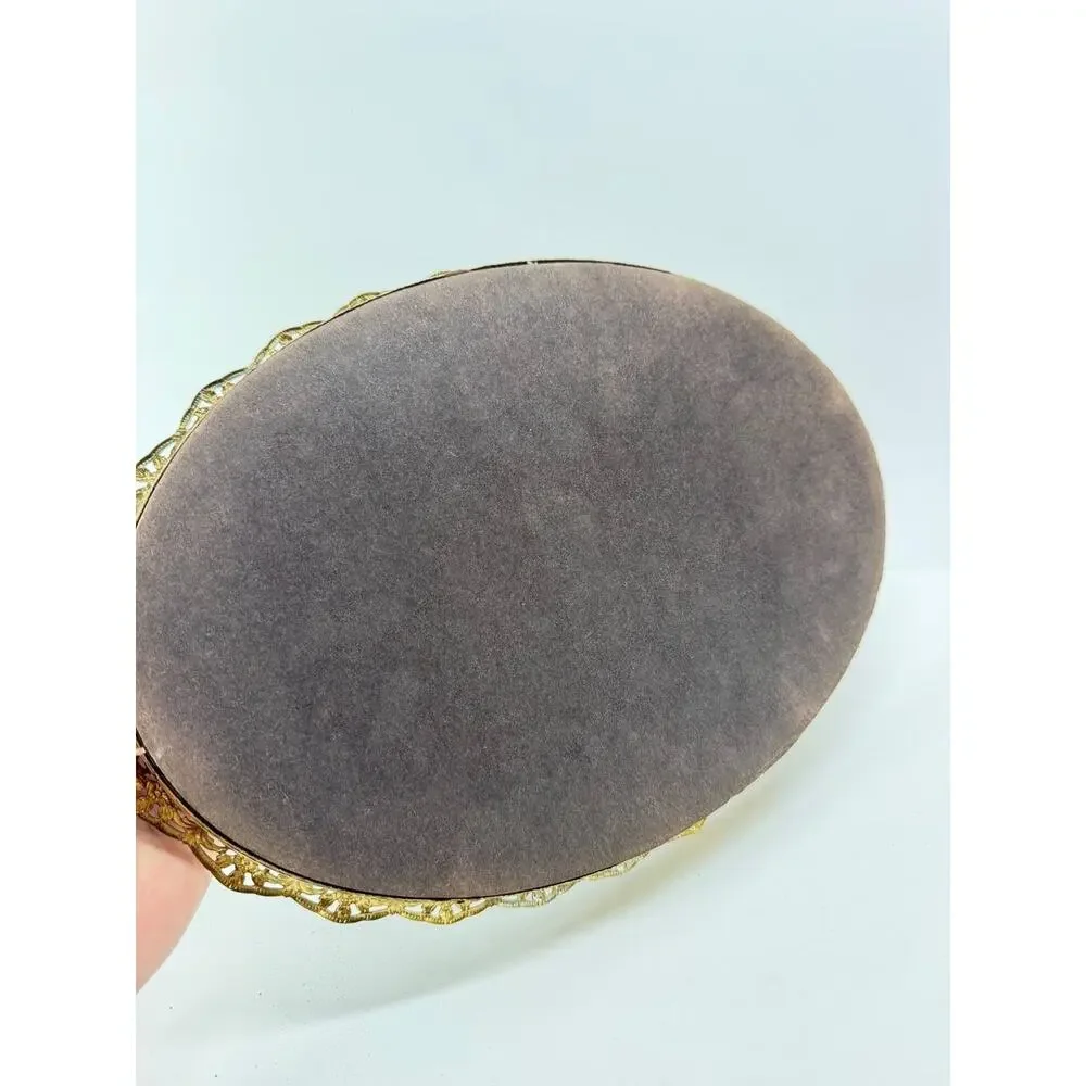 Vintage Round Wall Mirror Ornate Gold Tone Filigree Metal Floral Frame